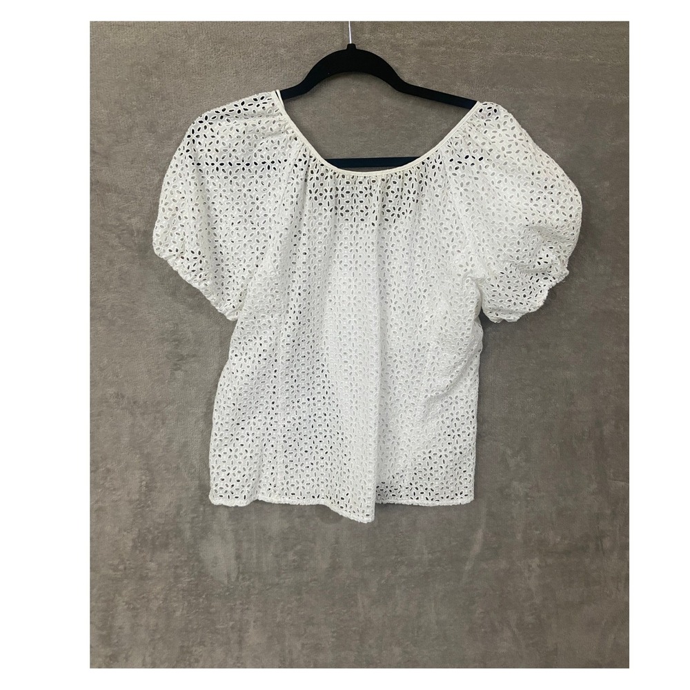 J Crew Eyelet Blouse Size 16 White Lace Puff Sleeve Boho Cottagecore  Western